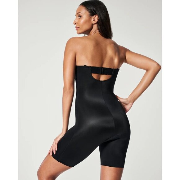 SPANX Suit Your Fancy Strapless Cupped Mid-Thigh Bodysuit Black L Convertible - Picture 2 of 6